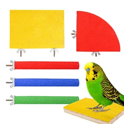 Image of Heyu Lotus 5 Pack Bird Parrot Perches, Natural Wood Perch Stand Platform Paw Grinding Stick Set Cage Accessories for Small Parakeets, Cockatiels, Budgies, Conures