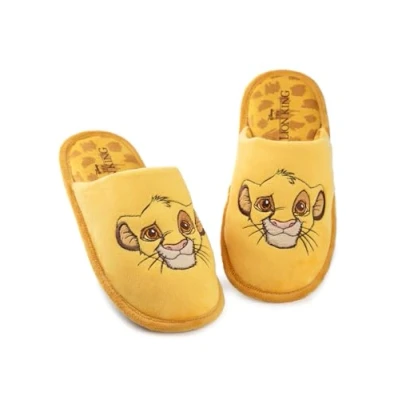 Image of Disney The Lion King Womens Slippers Ladies Simba Indoor Mules in Yellow Embroidered Animal Character Face Slip On House Shoes for Adults and Teens Animated Movie Merchandise Gift