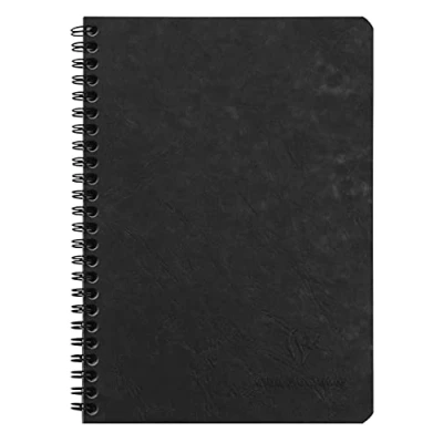 Image of Clairefontaine Ref 785321C Age Bag Wirebound Notebook (100 Pages) A5 Size, Squared Rulings, 90gsm Brushed Vellum Paper, Pocket for Loose Documents Black Cover