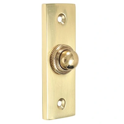 Image of Polished Brass Door Bell Button 75mm x 25mm Front Porch Ringer