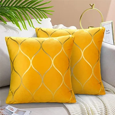 Image of Hanrunsi Velvet Cushion Covers 45cmx45cm Yellow Pillowcase Soft Square Decorative Mustard Cover Throw Pillow for Sofa Couch Living Room Bedroom Bed Set of 2