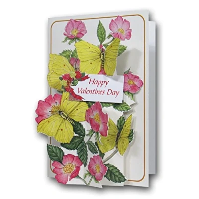 Image of The Pictoria Press Valentines Day Butterflies &amp; Roses a 3D Pop Up Greeting Card from
