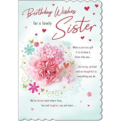 Image of Piccadilly Greetings A20202 Traditional Birthday Card Sister 9 x 6 inches, red