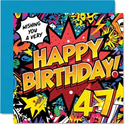 Image of 47th Birthday Cards for Men Women Comic Book Pow! Happy Card 47 Year Old Man Woman Dad Husband Nephew Son, 145mm Bday Greeting