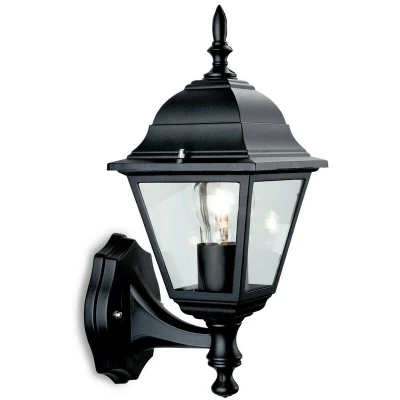 Image of 1 Light Outdoor 4 Panel Lantern Uplight Black IP43, E27