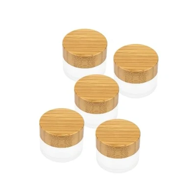 Image of WACHSMANN Refillable Glass Jars with Bamboo Lid 20 ml, 5 pcs for DIY Sustainable Natural Cosmetics, Gift Packaging, Travel Container Ointments &amp; Lotions