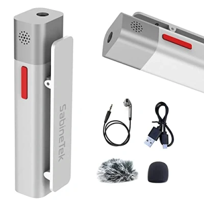 Image of SabineTek SmartMike+ Bluetooth Microphone, Wireless Lavalier Microphone,Clip on Lapel Mic for iPhone Android Phone, Compact Small Vlogger (White)
