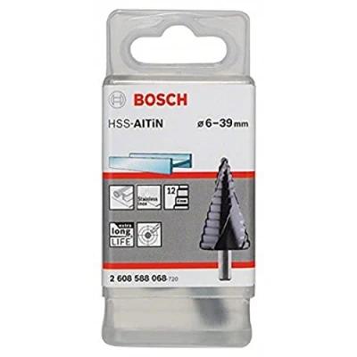 Image of Bosch 2608588068 6/9/12/15/18/21/24/27/30/33/36/39 mm HSS AlTiN Step Drill Bit