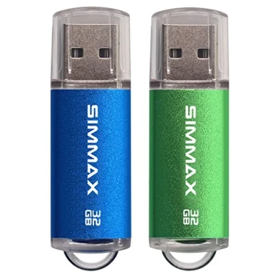 Image of Memory Stick 2 Pack 32GB USB 2.0 Flash Drives Thumb Drive Pen by SIMMAX (32GB Blue Green)