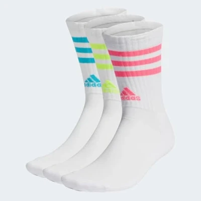 Image of adidas Unisex 3 Stripes Cushioned Crew Socks Pairs, White/Lucid Cyan/Lucid Lemon/Lucid Pink, 13 14.5