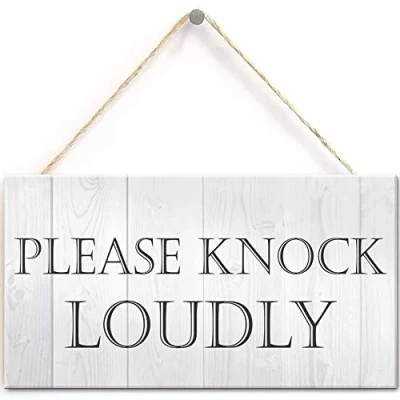 Image of Please Knock Loudly Hanging Door Sign Plastic Contempary Metal Retro Vintage Tin Poster Wall Art Decor 8x12 Inches