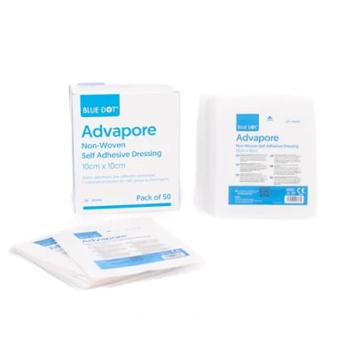 Image of Blue Dot Advapore Fabric Non Woven Self Adhesive Wound Dressing 50 Piece Set, 10 cm x Size