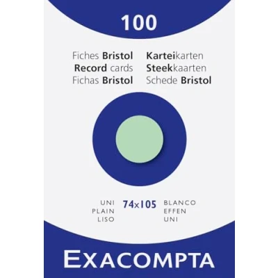 Image of Exacompta Ref 13340B Bristol Plain Record Card (Pack of 100) A7 in Size, 205gsm Card, Compatible with Printers Suitable for Exam Revision &amp; Notes Green