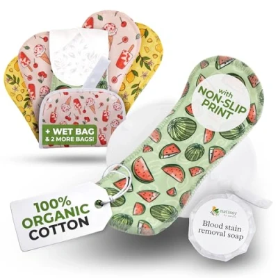 Image of Non Slip Reusable Sanitary Pads for Teen Girls (S+M, 6 Pack); High Temp Washable Organic Cotton Cloth Pads; Irritating Towels, Soft Period Comfortable First Care
