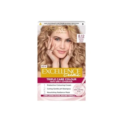 Image of L&#039;Oréal Paris Excellence Crème Permanent Hair Dye, Radiant At Home Colour with Up to 100% Grey Coverage, Pro Keratin, 8 Weeks of Colour, 8.12 Natural Frosted Beige Blonde