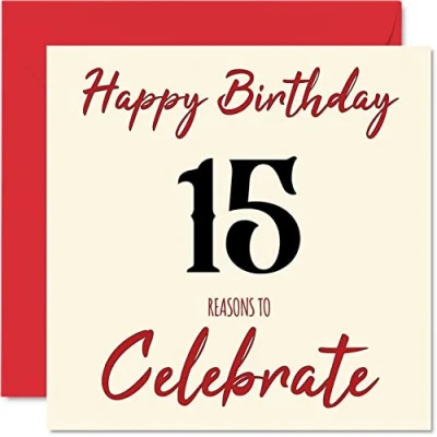 Image of Fun 15th Birthday Cards for Boys Girls Reasons To Happy Card Son Daughter Brother Sister Grandson Granddaughter Niece Nephew Cousin, 145mm x Greeting Cards,