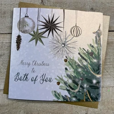 Image of WHITE COTTON CARDS TO BOTH OF YOU CHRISTMAS TREE &amp; BAUBLES CARD, HAND FINISHED (C23 75)