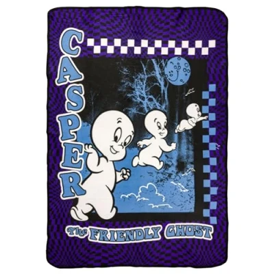 Image of Silver Buffalo Casper The Friendly Ghost Checkerprint 45&quot; x 60&quot; Fleece Throw, Soft and Cozy Blanket, 180 GSM