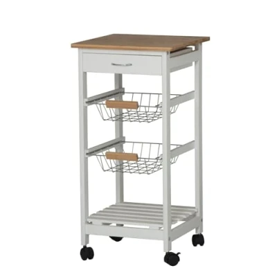 Image of URBNLIVING 3 Tier Portable Oasis Bamboo Top MDF Kitchen Trolley Drawer Shelf Cart on Wheels