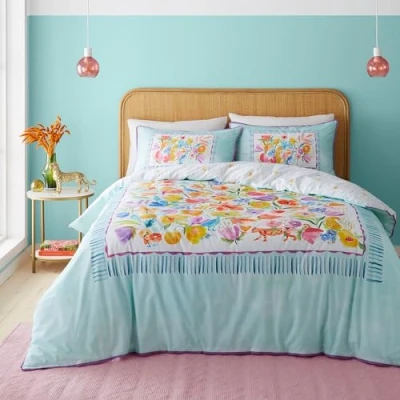 Image of Appletree Style Festival 100% Cotton Duvet Cover Set King Bed Size in Duck Egg