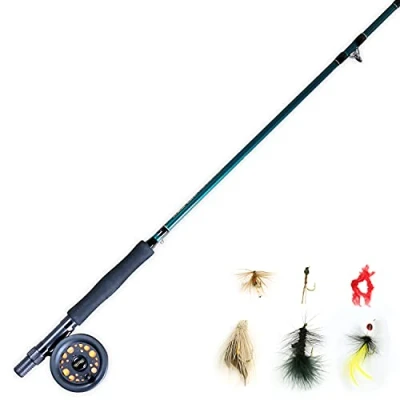 Image of Martin Complete Fly Fishing Kit, 8 Foot 5/6 Weight 3 Piece Pole, Size Rim Control Reel, Pre spooled with Backing, Line and Leader, Includes Custom Tackle Assortment, Brown/Green