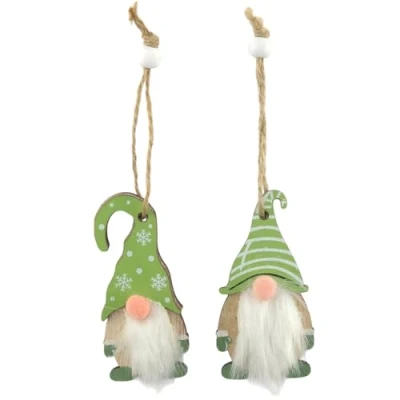 Image of Green Wooden Hanging Gonk Ornament Single 8cm Tall Mini Gift Cracker Filler