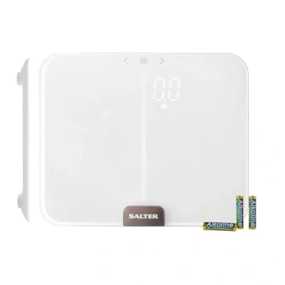 Image of Salter 9164 WH3R Ghost Analyser Scales, Measures Weight, Body Fat/Water, Muscle/Bone Mass, BMI and BMR, 10 User Memory, Athlete Mode, Hidden until Lit Display, Toughened Safety Glass, White