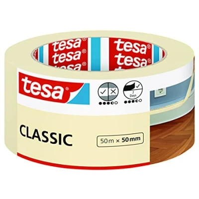 Image of tesa Masking Tape CLASSIC Painter&#039;s for During Painting Work Solvent free, Removable without Residue 50 m x mm