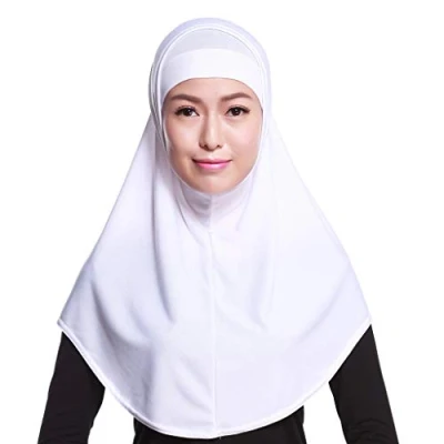 Image of Max Tonsen Muslim Two Piece Hijab Womens 2 Solid Color Amira Jersey Soft Cotton Stretch Head Scarf With Tube Inner Underscarf Cap Hood White