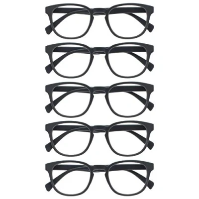 Image of OPULIZE Pop Reading Glasses 5 Pack Fun Round Matt Frame Grey Spring Hinges Scratch Resistant Mens Womens RRRRR2 7 +1.50