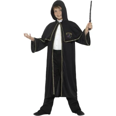 Image of Smiffys Wizard Cloak, Black , Boys Fancy Dress, Dress Up Costumes