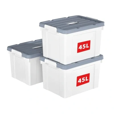 Image of Cetomo 45L*3 Storage Boxes, Carry Plastic Box with Lids, Organizing Container Handle and Secure Latching Buckles, Stackable, Nestable, Tote Bin for Home Office Clothes, 45L 3Pack, White