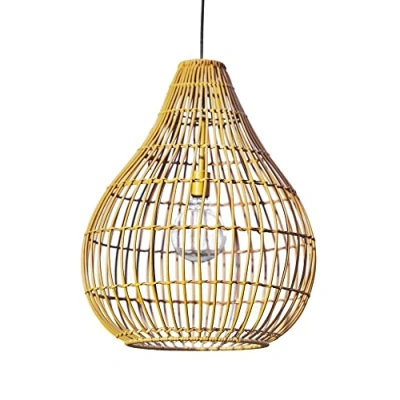 Image of Teamson Home Outdoor Garden Decor, Woven Hanging Solar Powered Light, Tear Drop Pendent Lantern with Bulb, Dimmer, Timer &amp; Remote, Weather Resistant