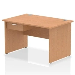Image of Impulse 1200x800 Desk Oak Top Panel End 1x1 Drawer Fixed Ped