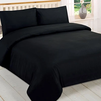 Image of Brentfords Plain Dyed Duvet Cover Quilt Bedding Set With Pillowcase, Black Single