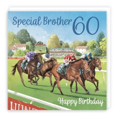 Image of Hunts England 60th Brother Horse Racing Birthday Card Milo&#039;s Gallery Age 60 Sport Fun For Year Old Fan Sixty