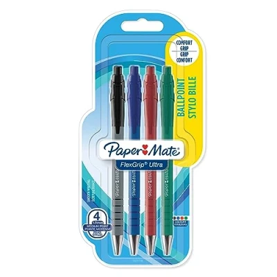 Image of Paper Mate Flexgrip Ultra Retractable Ballpoint Pens Medium Point (1.0mm) Assorted Colours 4 Count