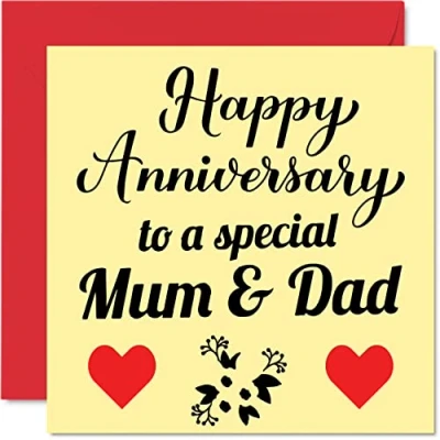 Image of Cute Anniversary Card for Mum &amp; Dad Happy Special Wedding Women Men Her Him, 145mm x Greeting Cards Your Parents Mother and Father