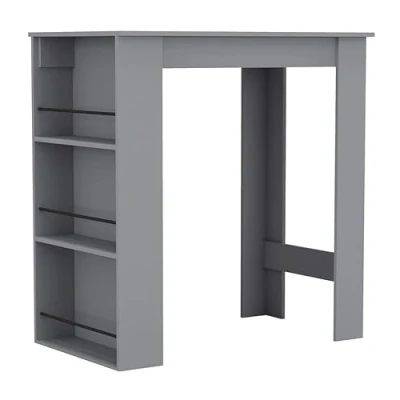 Image of URBNLIVING 3 Tier Dining Bar Coffee Kitchen Island Table Open Storage Shelves Living Room (Grey)