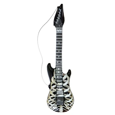 Image of WIDMANN 04753 Inflatable Skeleton Guitar With Strap, Adult Unisex, Length 105 cm, Rock Star, Punk, Musicians, Carnival, Theme Parties