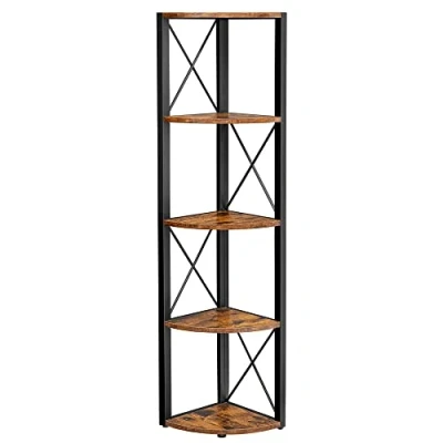 Image of VASAGLE 5 Tier Corner Shelf, Storage Shelf Unit Multifunction, Bookcase, Plant Stand, for Living Room, Bathroom, Kitchen, Bedroom, Office, Easy to Assemble, Industrial, Rustic Brown and Black