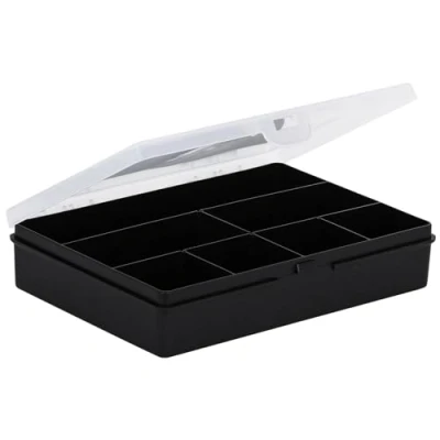 Image of Wham 2.01 19cm 7 Division Plastic Organiser Storage Box Black With Clear Lid