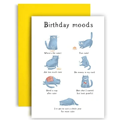 Image of Huxters Birthday card for her cards female adult friend gifts women gift Funny mum sister auntie him (Cat Moods)