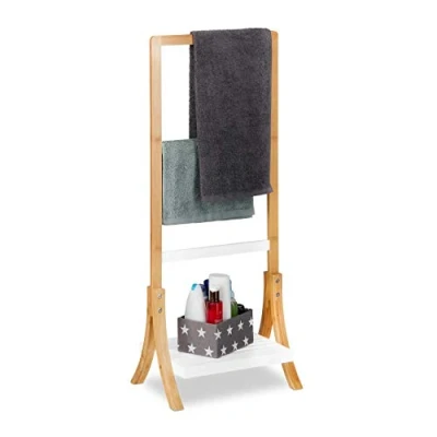 Image of Relaxdays Bamboo Coat Rack with Clothes Rail and Shoe Shelf, Decorative Wardrobe Stand, HWD: 160 x 75 45 cm, Natural