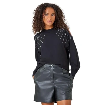 Image of Dusk Womens Sparkle Cold Shoulder Jumper Black Size 16 UK