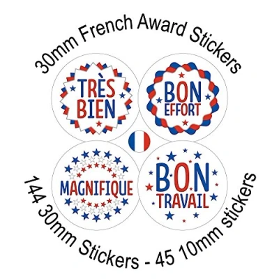 Image of French Reward Stickers 144 30mm 4 Different Designs