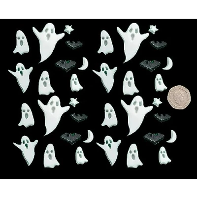 Image of 40 x 3D Edible Icing Large Halloween Ghosts Bats Set Cake Decoration Toppers