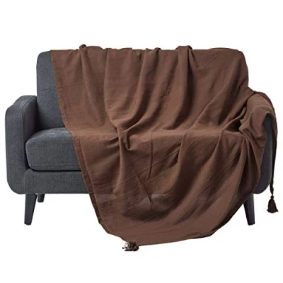 Image of HOMESCAPES Rajput Ribbed Throw 90 x 100 Inches Plain Chocolate Handmade 100% Cotton Suitable for most 3 Seater Sofas Double King bedspreads Easy care washable at home