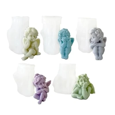 Image of Xidmold 5pcs 3D Angel Silicone Moulds Mini Candle Soap Mould Epoxy Resin Mold for Chocolate, Candy, Cake Decor, Soy Wax Candle, Soap, Polymer Clay, Plaster, Art