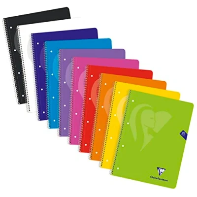 Image of Clairefontaine 598753C A Mimesys Spiral Notebook A4+ 22.5 x 29.7 cm 240 Pages Small Framed and Perforated Squares 4 Holes White Paper 90 g Polypro Cover Bright Random Color